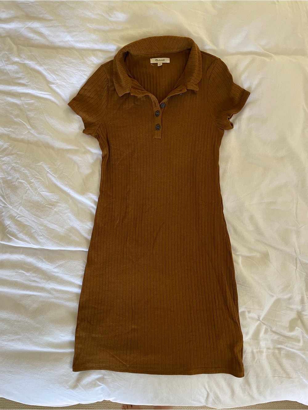 Madewell | Ribbed Polo Shirt Dress in Brown | S
